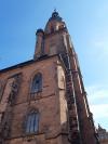 Clocher de la cathédrale d&rsquo;Heidelberg. C&rsquo;est du grès rose comme sur de nombtreux bâtiments religieux allemands